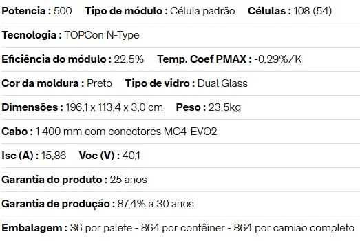 Módulo Solar Fotovoltaico - TRINA 500W