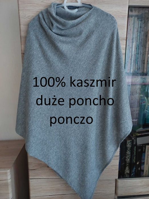 100% kaszmir duża kaszmirowa narzutka poncho ponczo idealna
