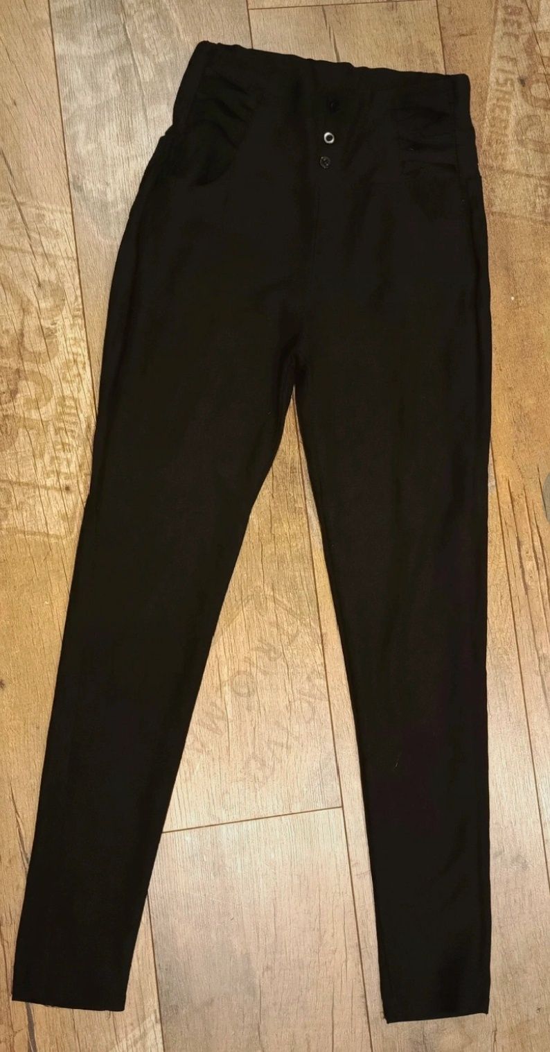 Spodnie damskie eleganckie garniturowe leginsy wysoki stan XXS 32
