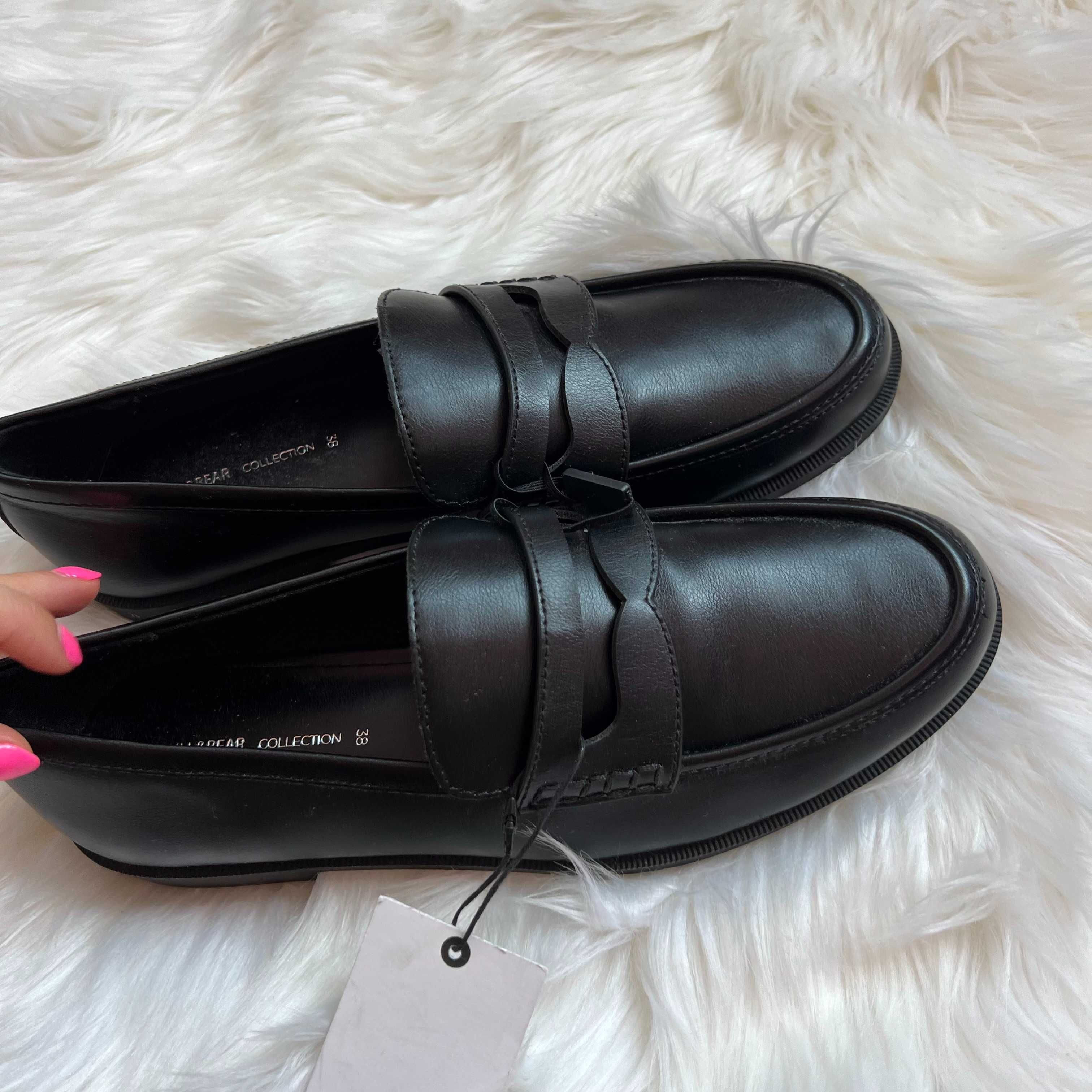 nowe mokasyny półbuty wsuwane loafersy czare eleganckie damskie 38