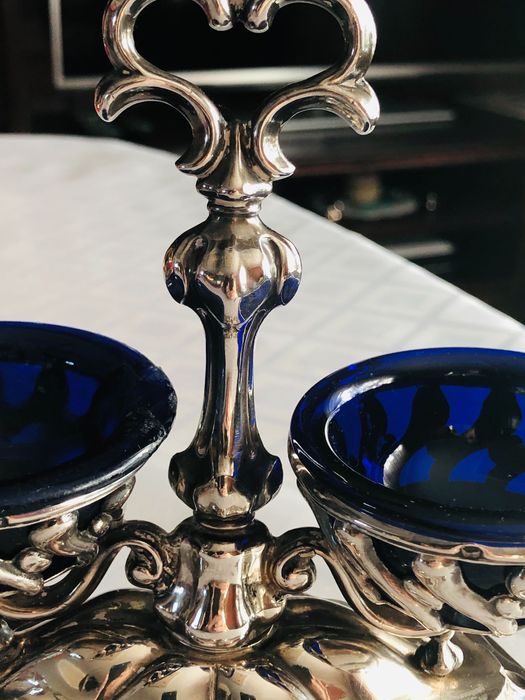 Srebrny kabaret do przypraw srebro Pr 950 Minerva XIX wiek