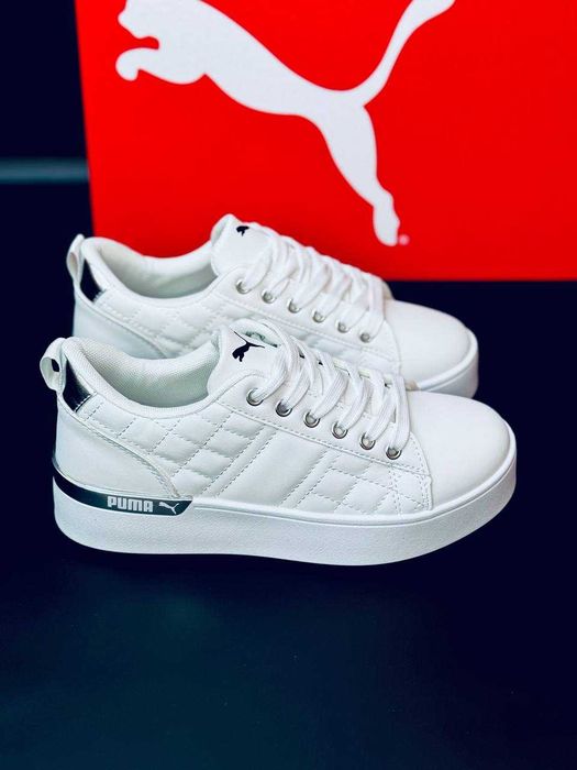 Женские осенние кроссовки пума белые натуральная кожа кросовки puma