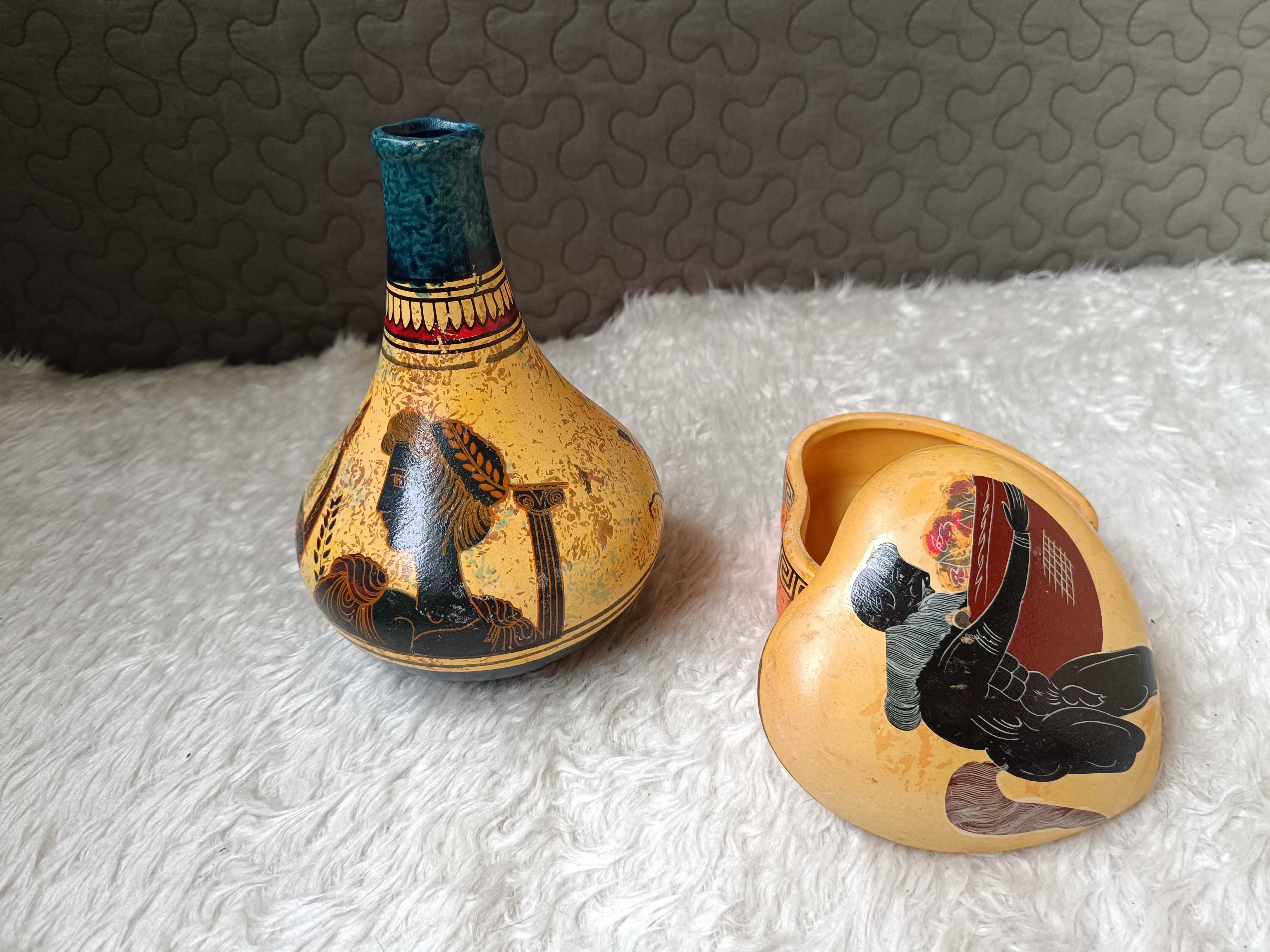 Wazonik i szkatułka, motyw starożytna Grecja, ceramika