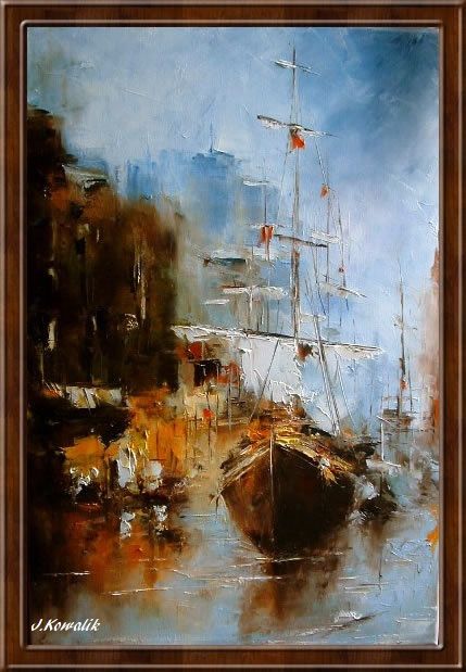 Kowalik - W porcie - obraz olejny 40x60cm żaglowiec morze