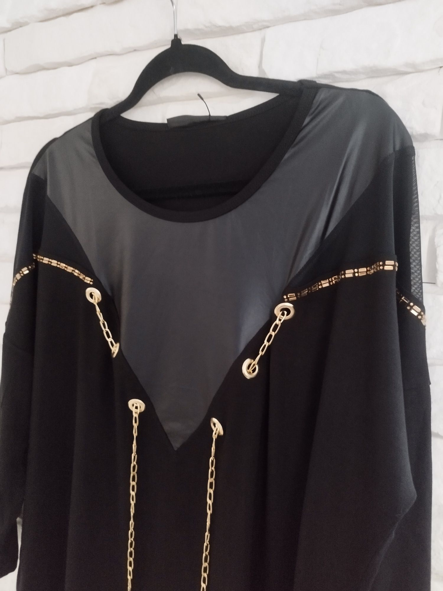 Over Chic Elite piękna tunika plus size xxxl eco skóra łańcuszki 48 50
