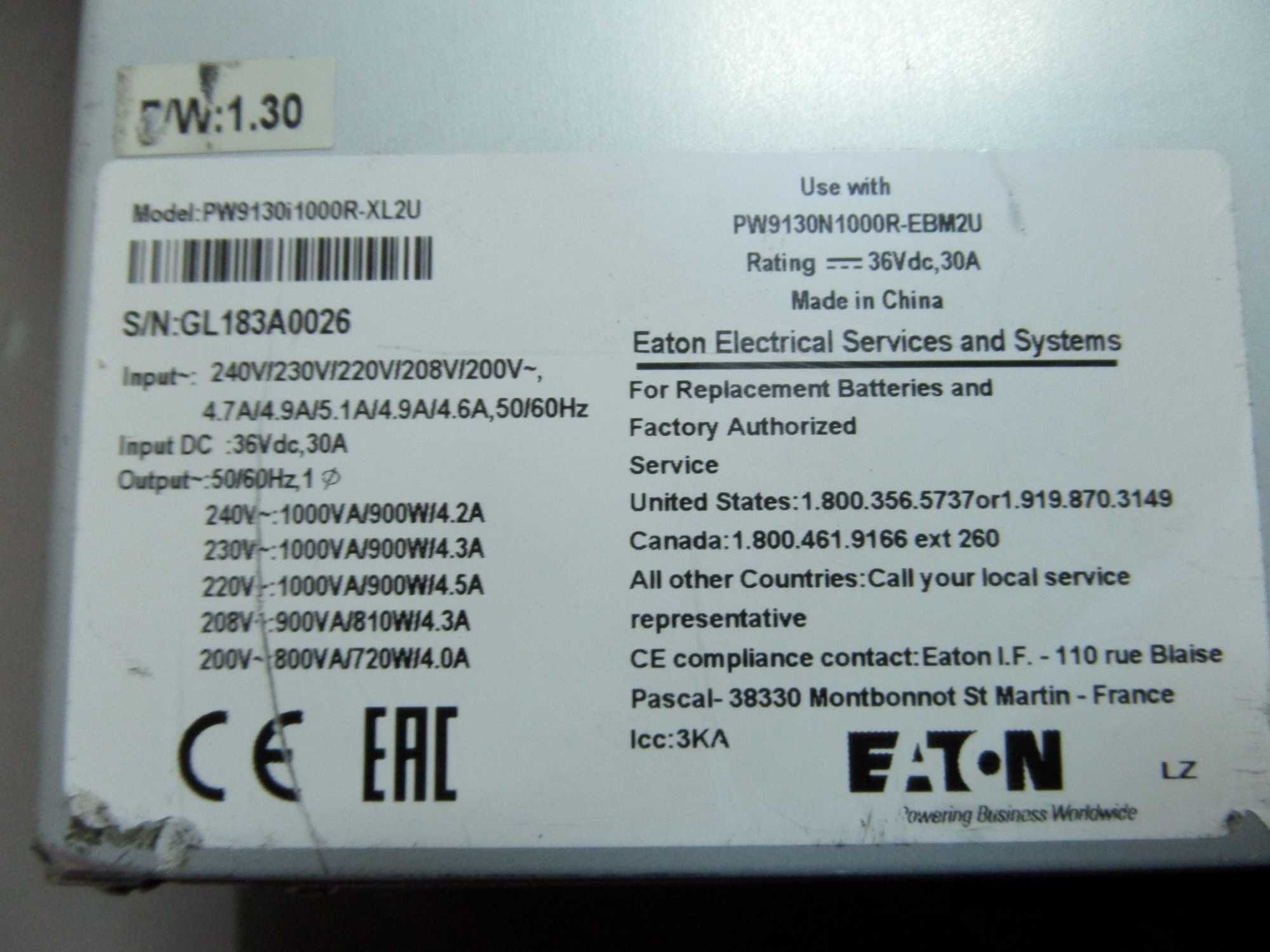 дбж Eaton powerware 9130i 1000R-XL2U  VA сінусоіда 36 В