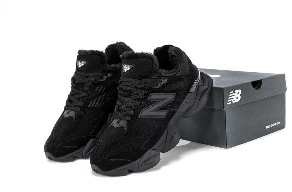 Чоловічі зимові кросівки New Balance 9060 (чорні) кроси на хутрі