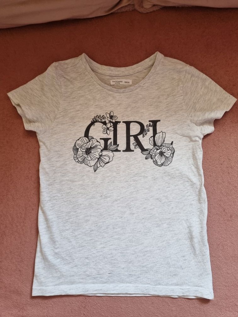 Dwie śliczne szare koszulki t-shirty dla dziewczynki Sinsay roz.128