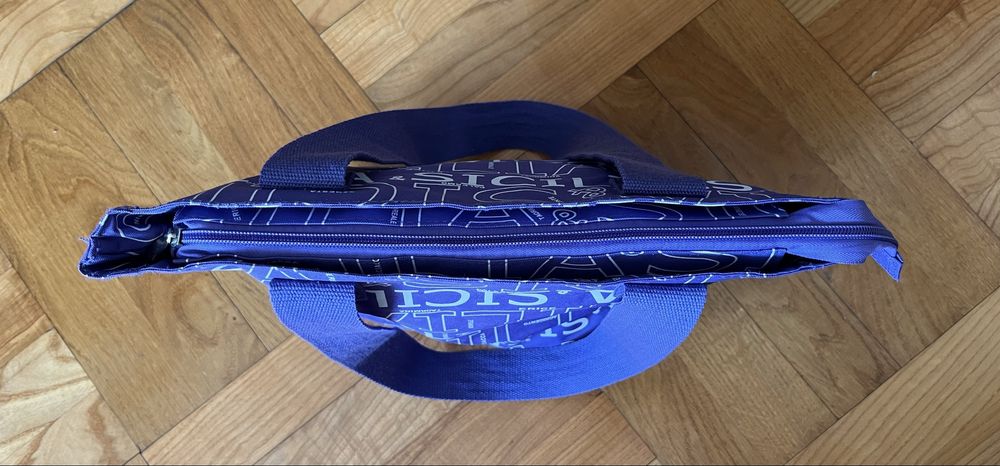 Torba na ramię, shopperka, fioletowa z włoskimi napisami