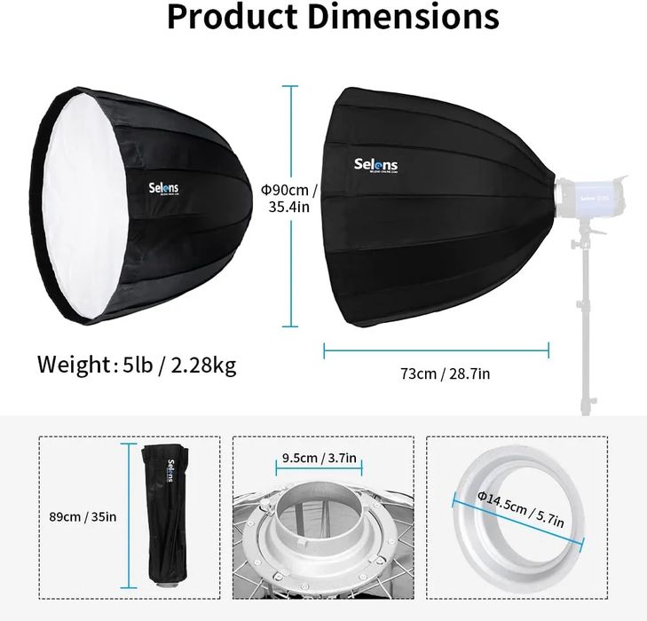 Softbox z uchwytem Bowen Mount Selens Quick 90 cm Deep Paraboliczny
