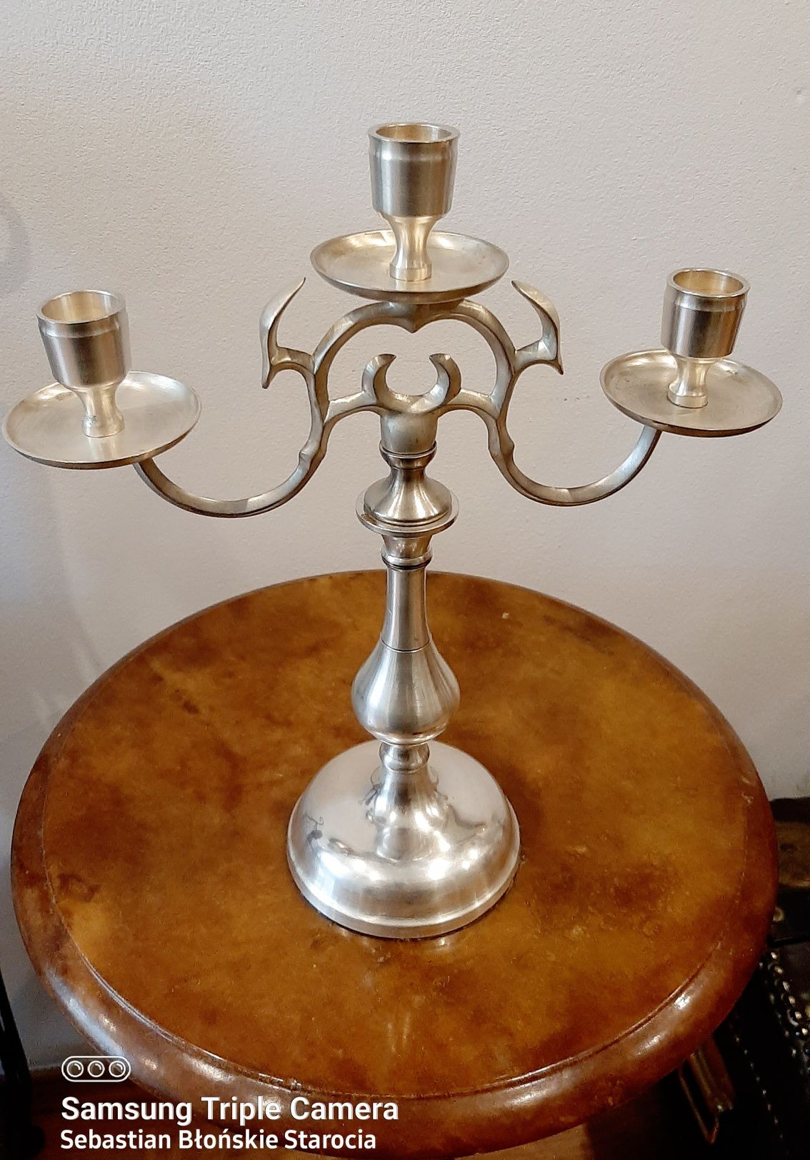 Galanteria stołowa plater świecznik dwuramienny duży na 3 świece