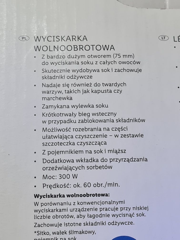 Wyciskarka wolnoobrotowa Silver Crest nowa