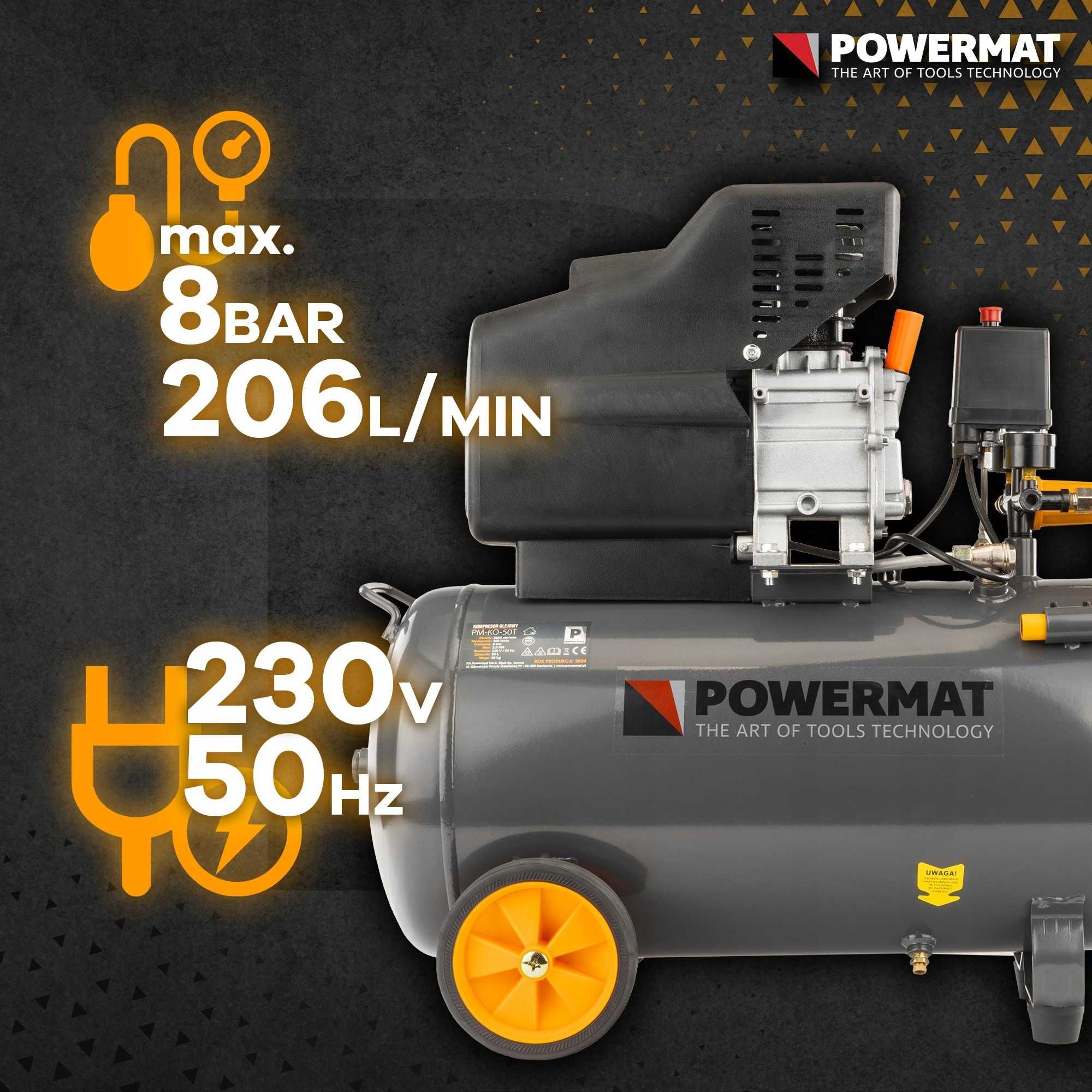 Kompresor Olejowy 50L Sprężarka 8 BAR 206 l/min 230V