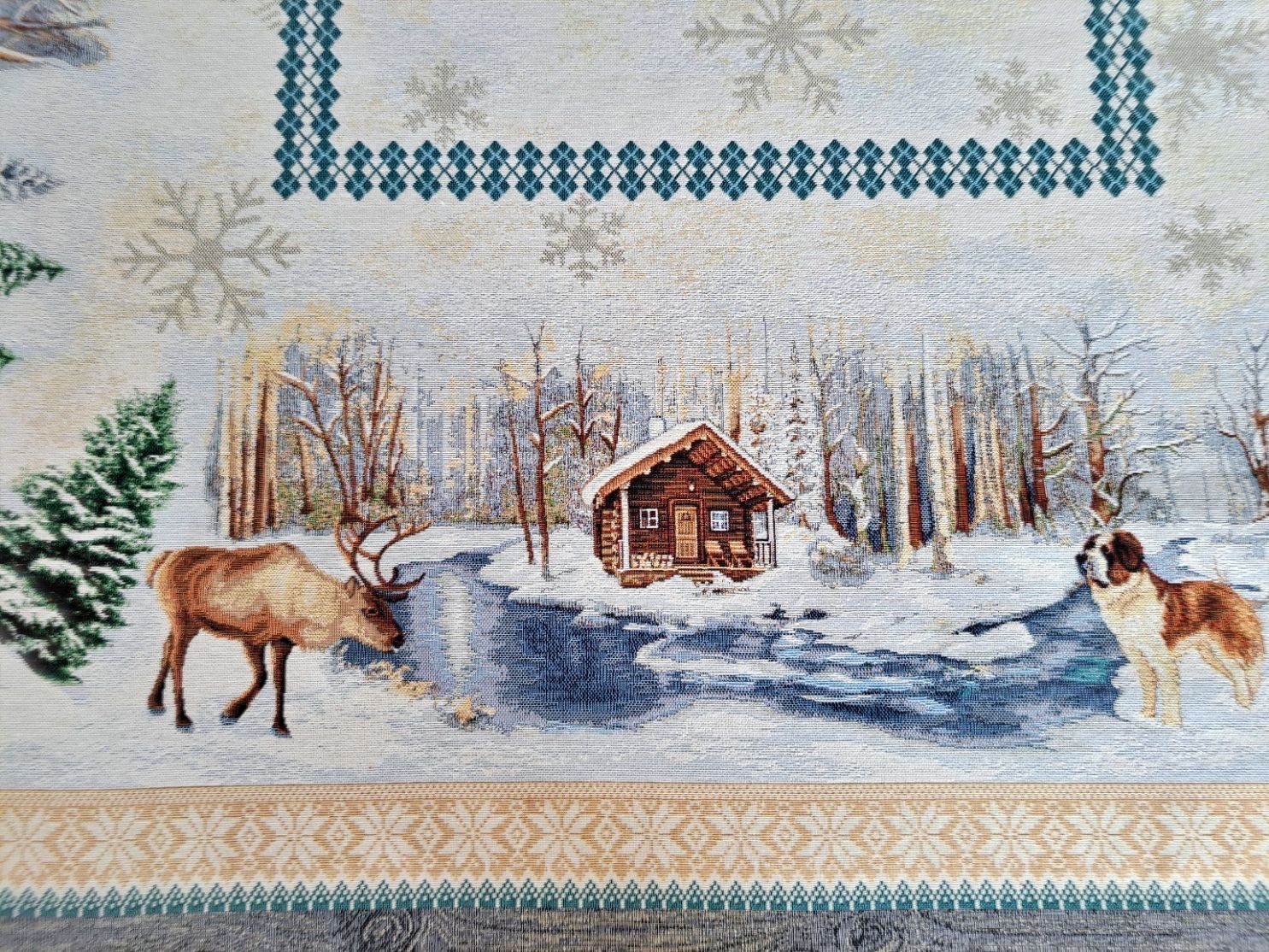 Bieżnik świąteczny gobelinowy zimowy z jeleniem 40x100 cm V09