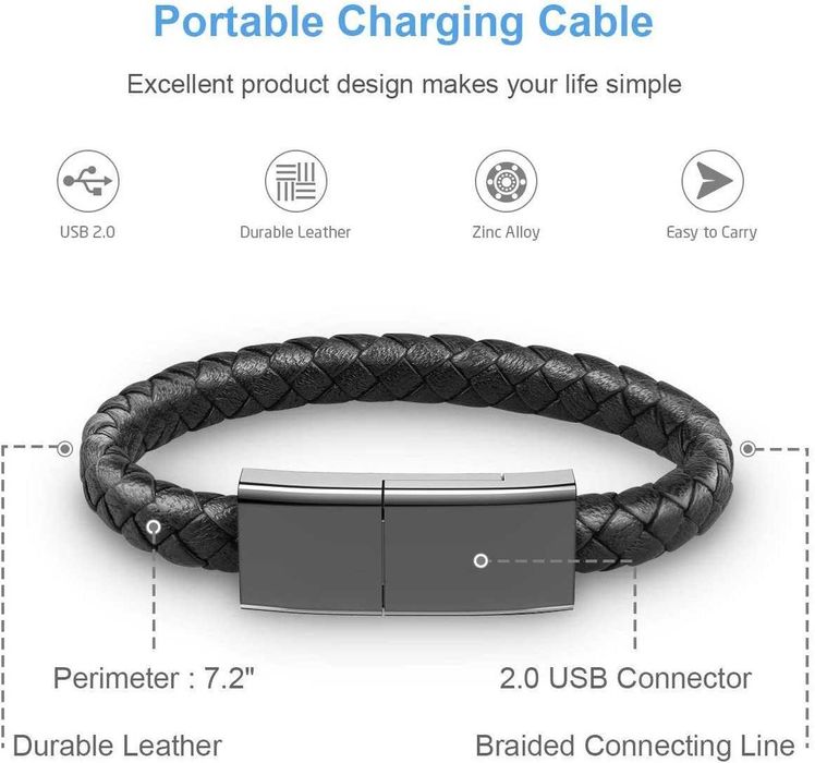 Skórzana bransoletka USB C, Lighting Iphone kabel ładujący