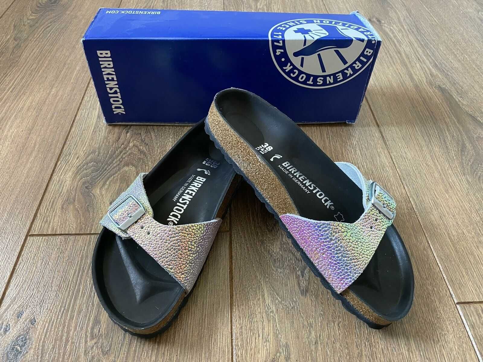 Birkenstock Madrid Ombre Pearls Silver Black Natural Leather 38 рр