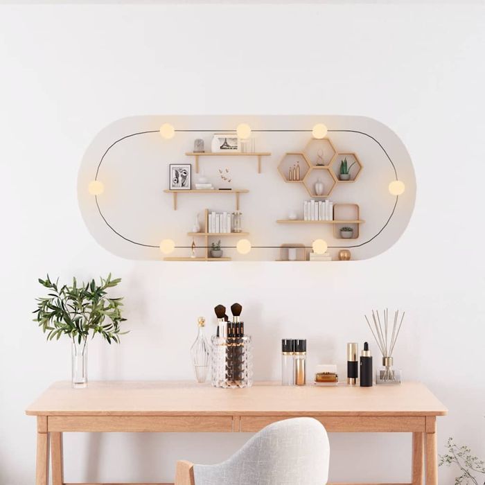 vidaXL Lustro ścienne z LED, 25x60 cm, szklane, owalne