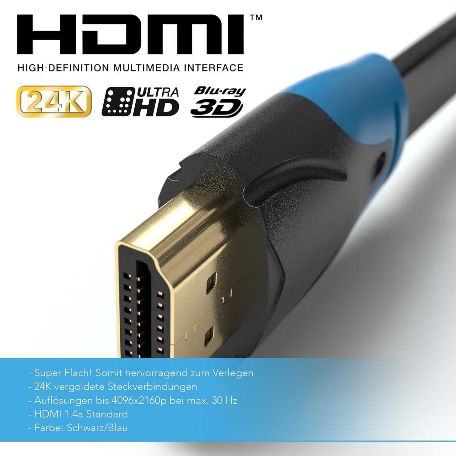 Kabel HDMI płaski 10 m 4K Ultra HD 2160p Full HD 1080p 3D ARC 144 Hz