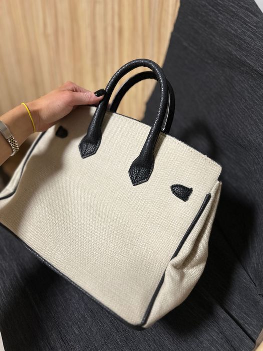 Сумка шопер | шкіра та тканина | жіноча бежева сумка