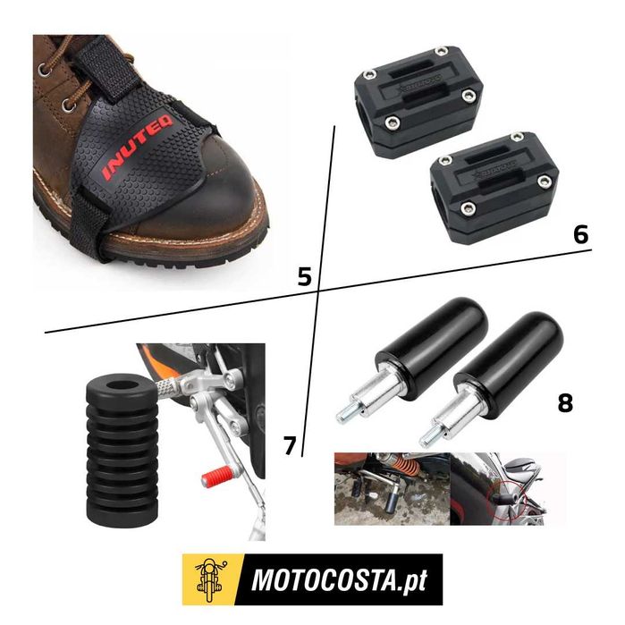 Proteções e Cogumelos Moto - Alumínio, Borracha e Molas - MOTOCOSTA