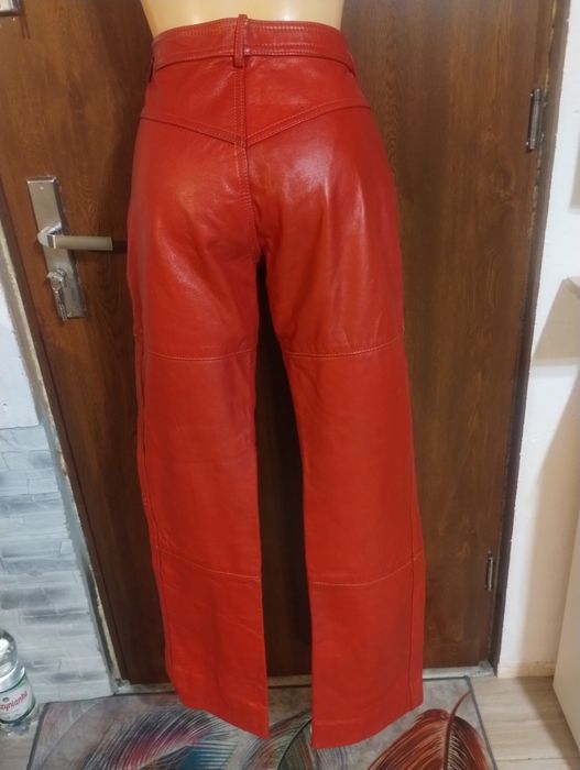 Spodnie damskie skórzane real lether gruba skóra wysoki stan