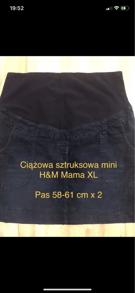 H&M Mama XL bawełna Ciążowa sztruksowa granatowa mini spódnica