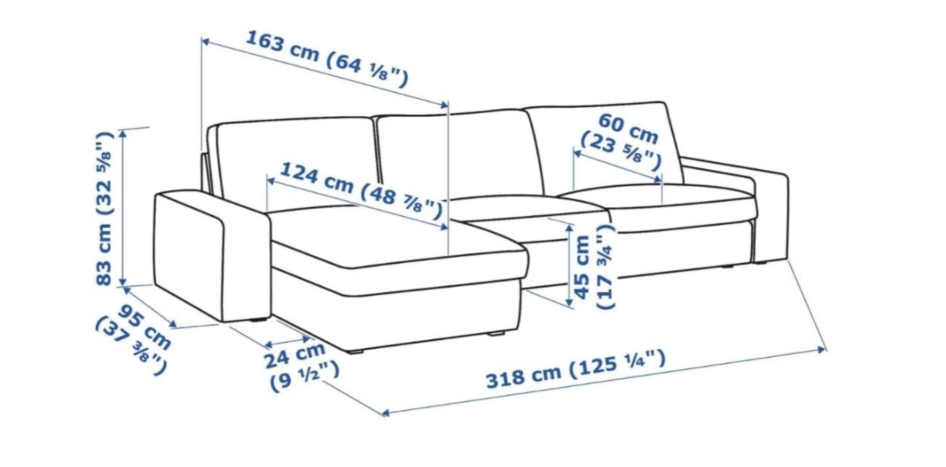 Sofá IKEA KIVIK 4 lg c/ Chaise Longue Cinza C/ Ajuda no TRANSPORTE
