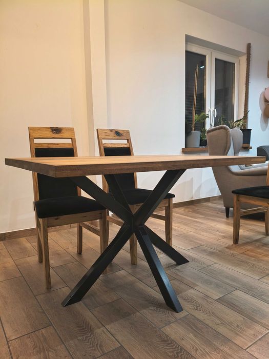 Stół drewniany rustykalny loft z nogą typu pająk