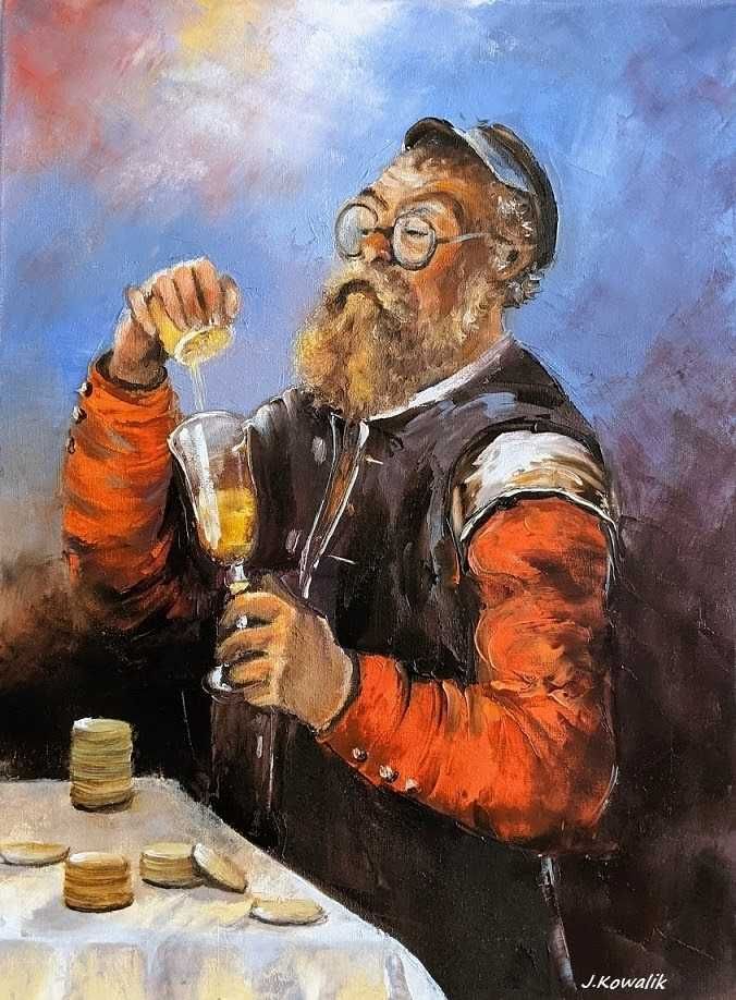 Kowalik " Portret z pieniążkiem na szczęście /II/ " 30x40 Obraz Olejny