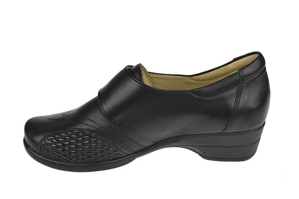 Skórzane buty damskie na haluksy na rzepy Polskie AG-1470 czarne r. 40