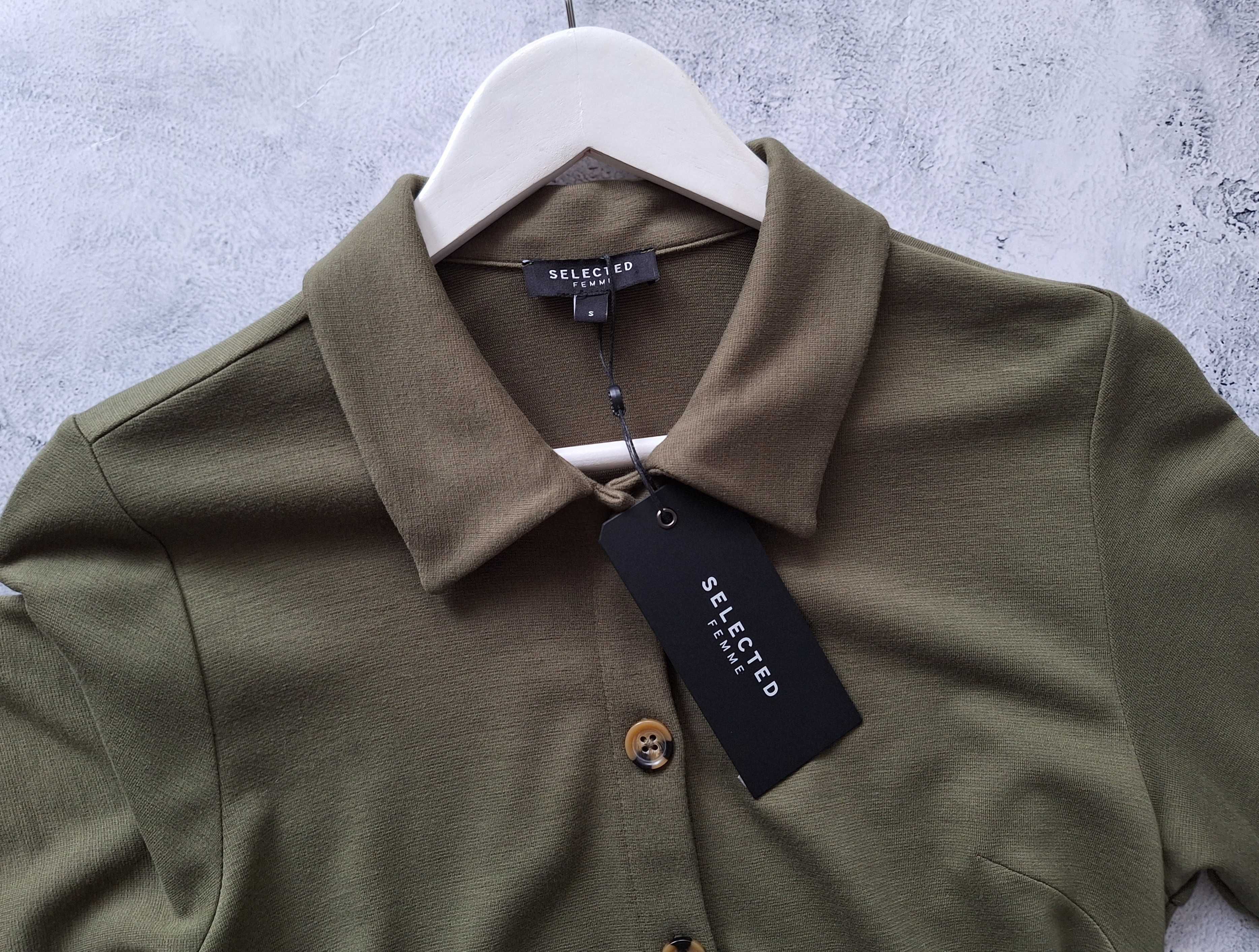 Nowa Sukienka Midi Selected Femme Khaki Szmizjerka S