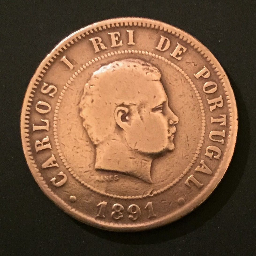 Moeda de 20 reis bronze - D. Carlos I - Portugal - 1891