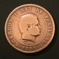 Moeda de 20 reis bronze - D. Carlos I - Portugal - 1891