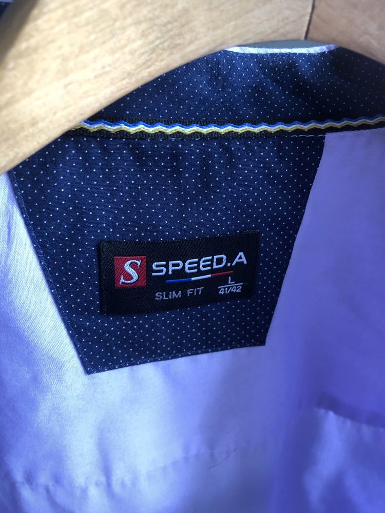 Koszula meska lila L slim fit krotki rekaw