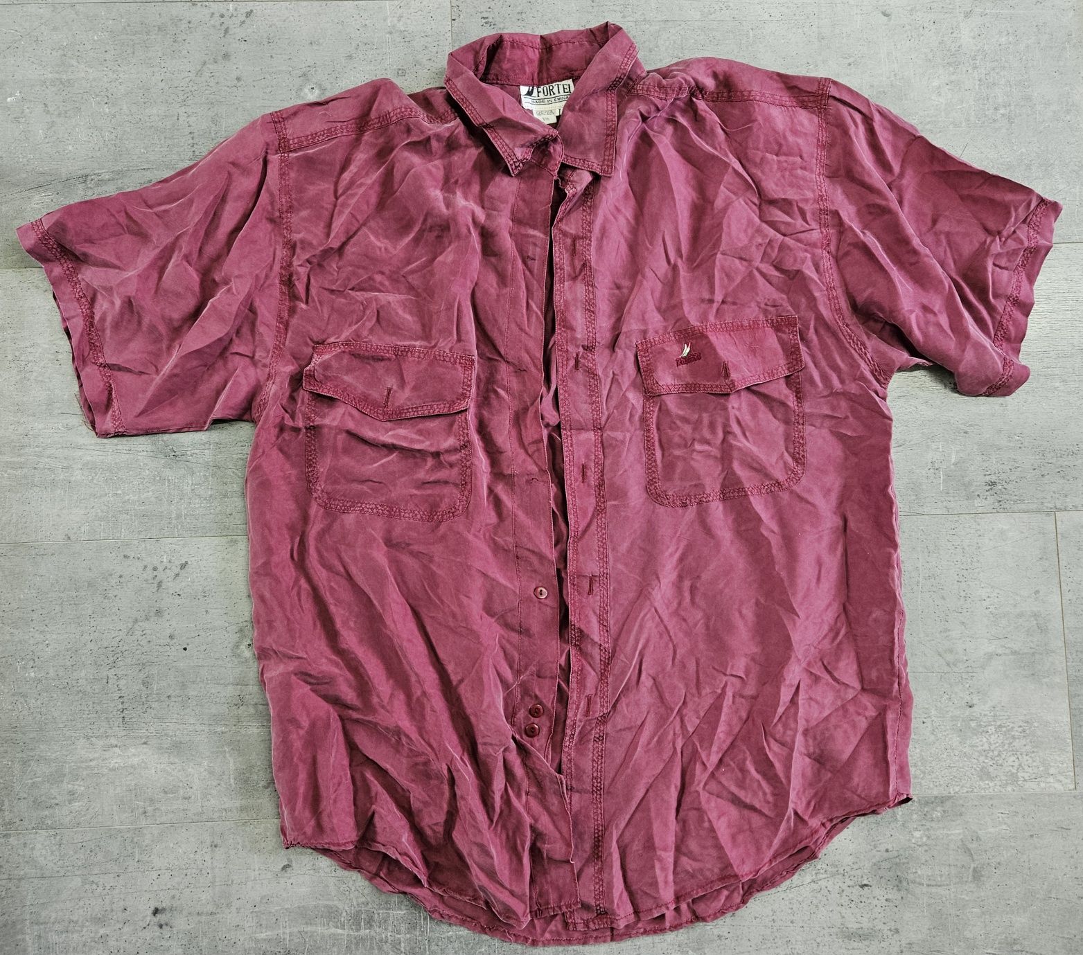Koszula jedwabna L-XXL jedwab zgaszony  bordowy fortel męska