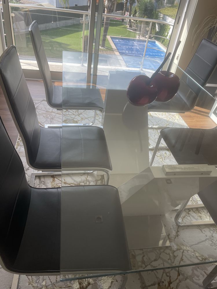 Mesa de jantar moderna vidro duplo