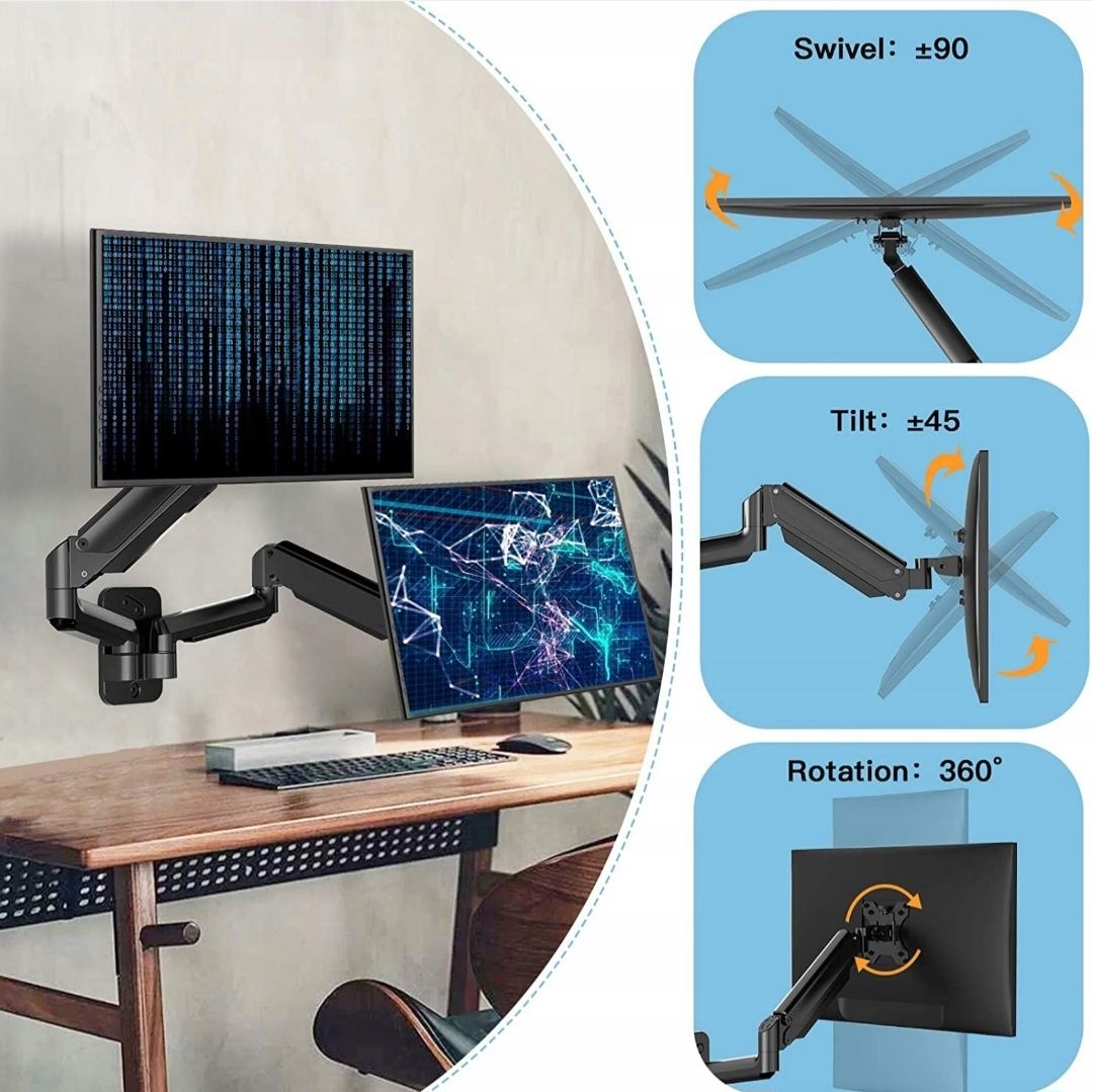 HUANUO Uchwyt na 2 Monitory Ścienny Regulowany 27 Cali