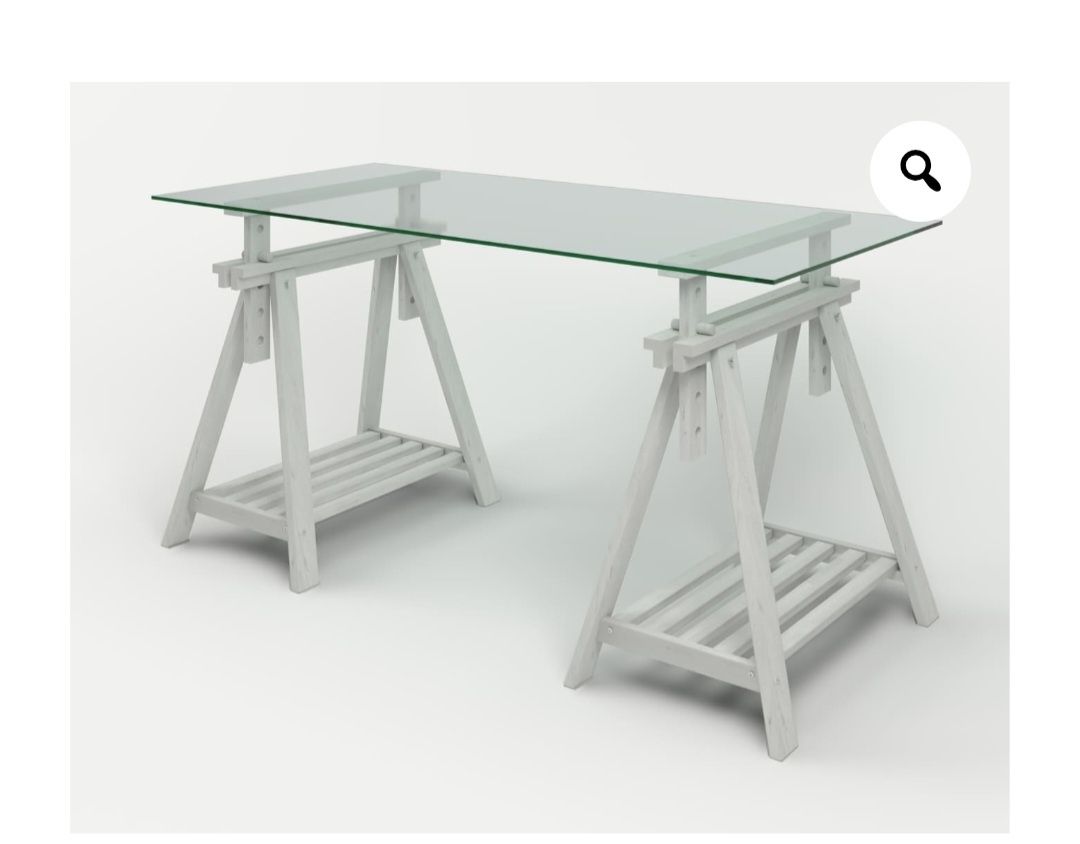 Mesa de vidro com cavalete