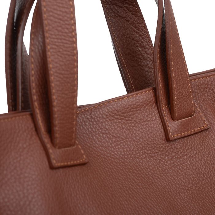 VERA PELLE torba skórzana shopper z długimi rączkami V529 ciepła szara