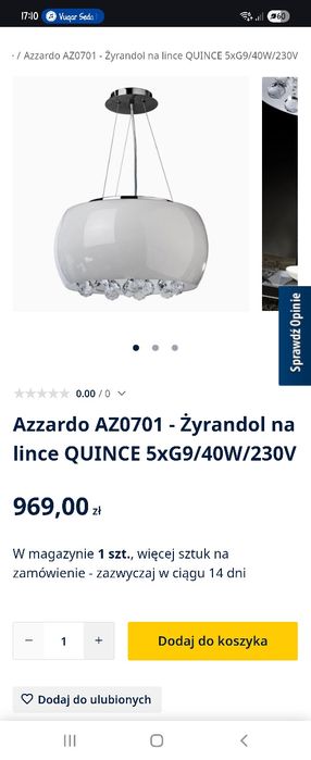 Sprzedam Azzardo Żyrandol na lince QUINCE