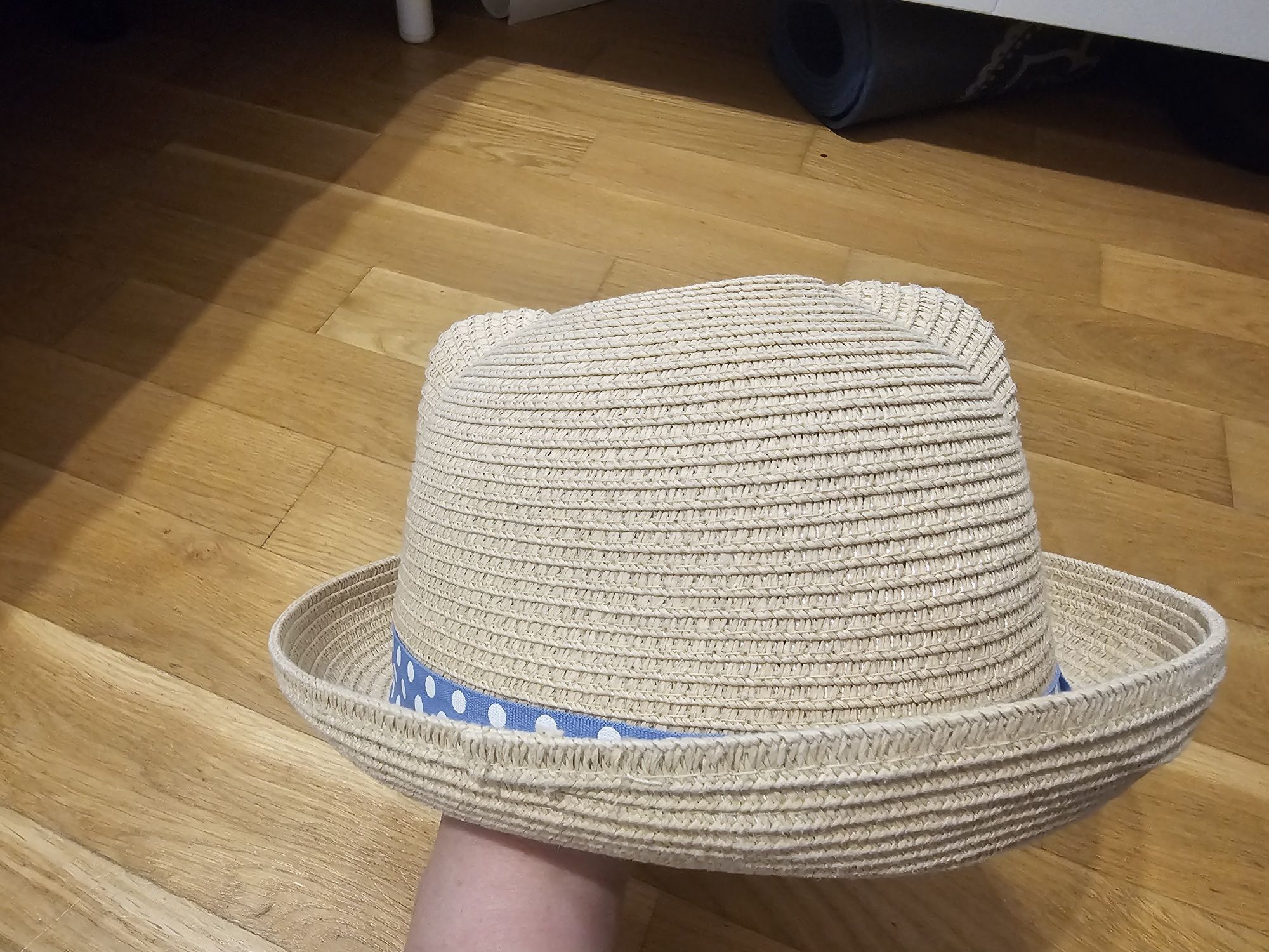 Kapelusz slomkowy kotek h&m r 122 128 dziewczęcy z tasiemka w kropki