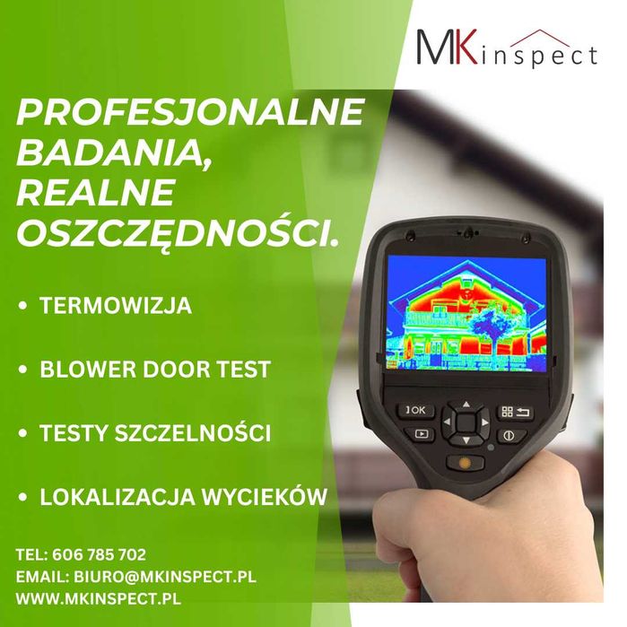 Termowizja, test szczelności Blower Door, lokalizacja wycieków