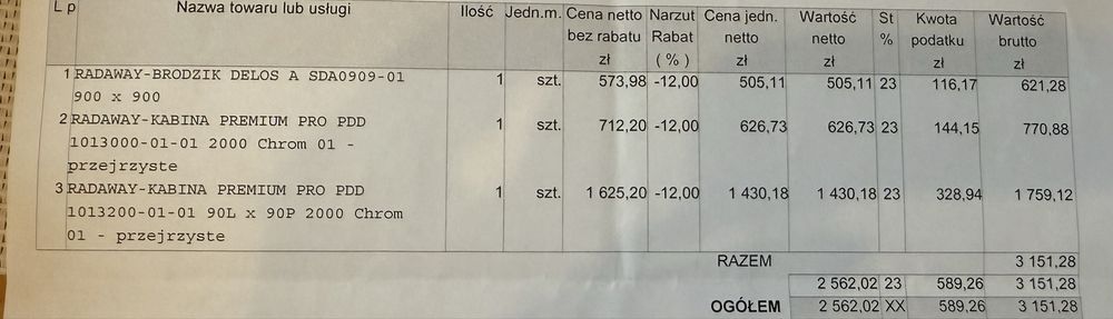 Nowa kabina prysznicowa i brodzik Radaway 90x90