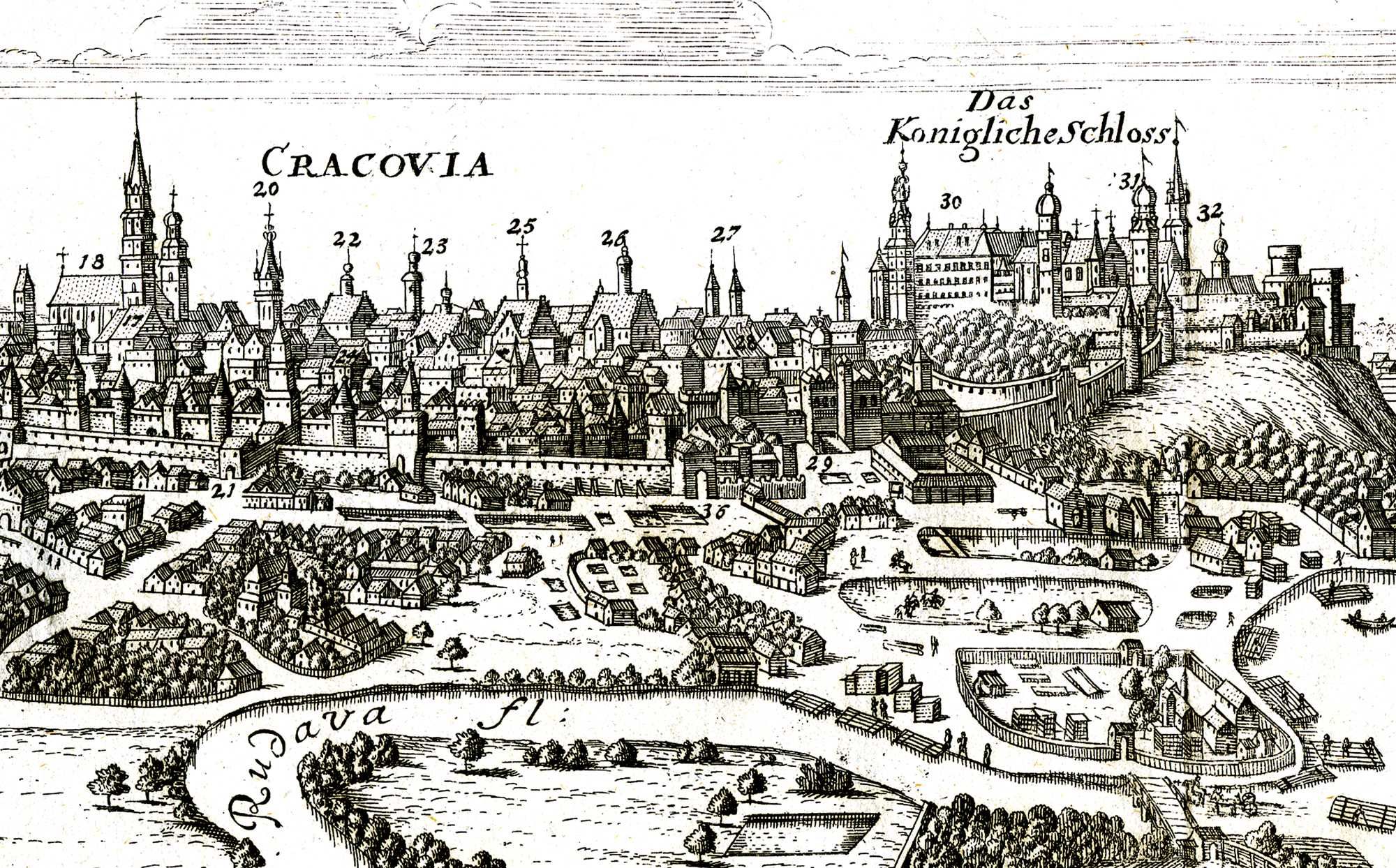 Kraków XVII w. Efektowna panorama płótno blejtram 200 cm