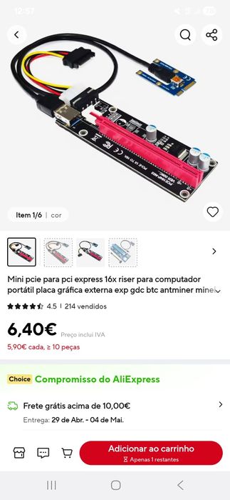 Adaptador PCI-E 1X A PCI-E 16X ( mais unidades)