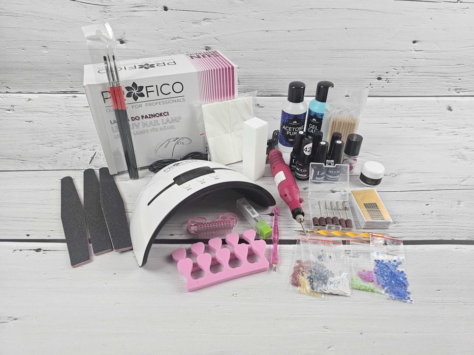Promocja! Zestaw do manicure hybrydowego lampa frezarka akcesoria