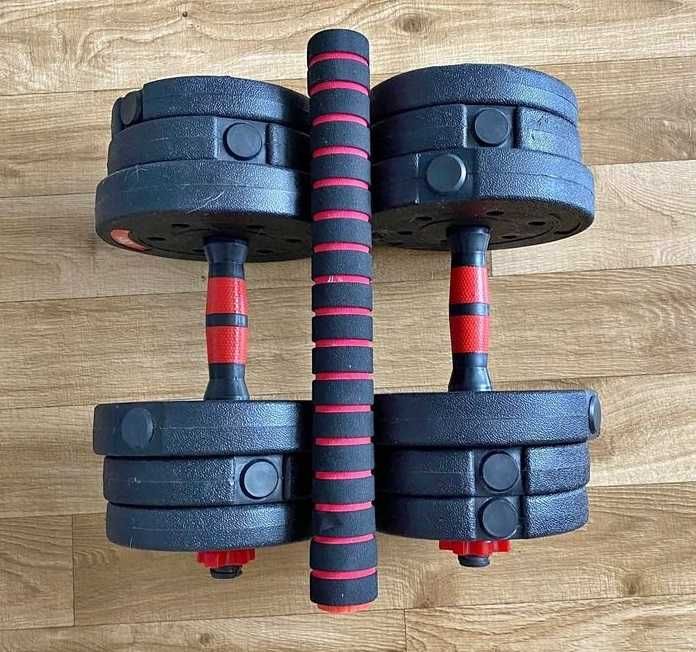 ZESTAW HANTLI 2x10 kg z funkcją sztangi – regulowane obciążenie 20 kg