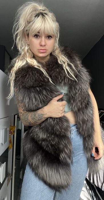 Kamizelka z lisa asymetryczna piękna