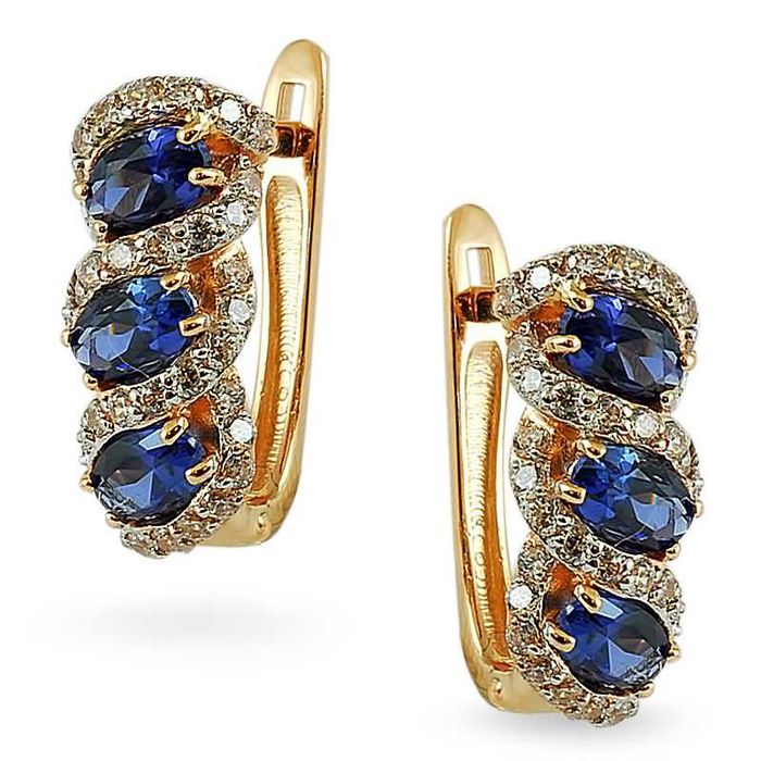 Сережки з червоного золота з сапфіром (КЮЗ) 585 проба Вага: 4.32 г