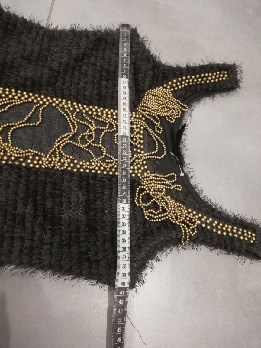 R. 38 sweterkowa szara sukienka łańcuszki